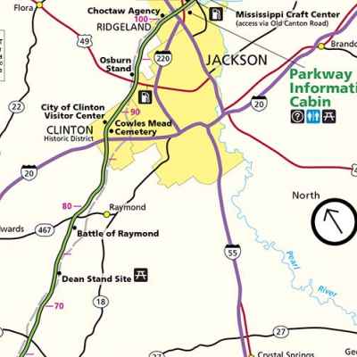 Ridgeland - Jackson - Clinton - Raymond Mississippi Map - Natchez Trace Parkway