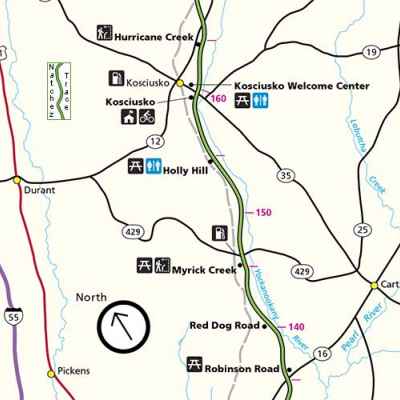Kosciusko Mississippi Map - Natchez Trace Parkway