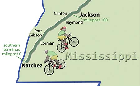 Out and Back Natchez Trace Bicycle Itineraries - Southern Section