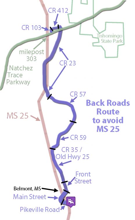 Bicycle Route from Natchez Trace Parkway to Belmont, Mississippi