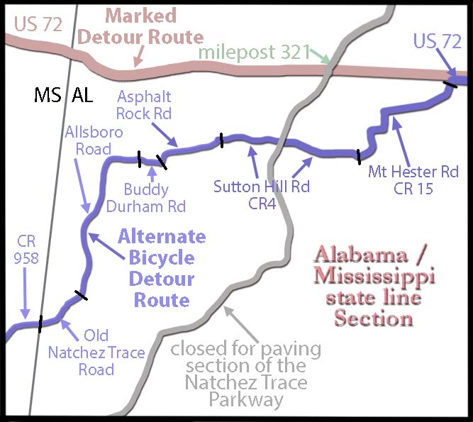 Cherokee, Alabama - Natchez Trace Parkway - Closure and Detour Map