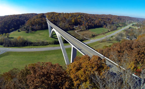 View from above the Double Arch Bridge - Natchez Trace Fall Foliage
