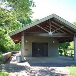Garrison Creek pavilion with 2 picnic tables and restroom