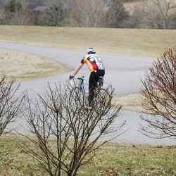 A cyclist heading back out onto the Trace at Garrison Creek.
