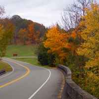 Looking north on the Natchez Trace Parkway at the Jackson Falls stop. 