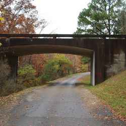 The parkway bridge that goes over Old Trace Drive.