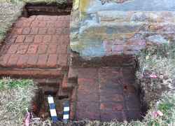 This is on west side which has been determined to be the front.  Notice beautiful herringbone  Pattern.