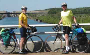Two cyclists from the Oxon Hill Bike Club at the Tennessee-Tombigbee Waterway.
