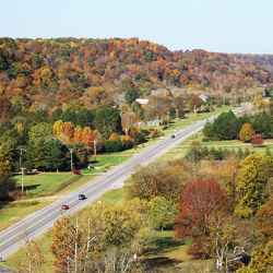 A mid-morning view looking west from the top of the Double Arch Bridge. 