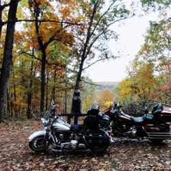 Motorcyclists enjoying fall foliage on Old Trace Drive.