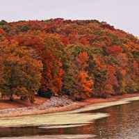 Lauderdale site bathed in fall colors on the shore of the Tennessee River. 