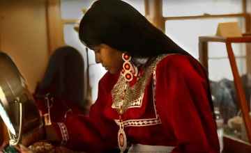 Enjoying the native-made art and jewelry in the Trading Post.