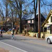 Cyclists ride the back roads in and around Leiper's Fork.